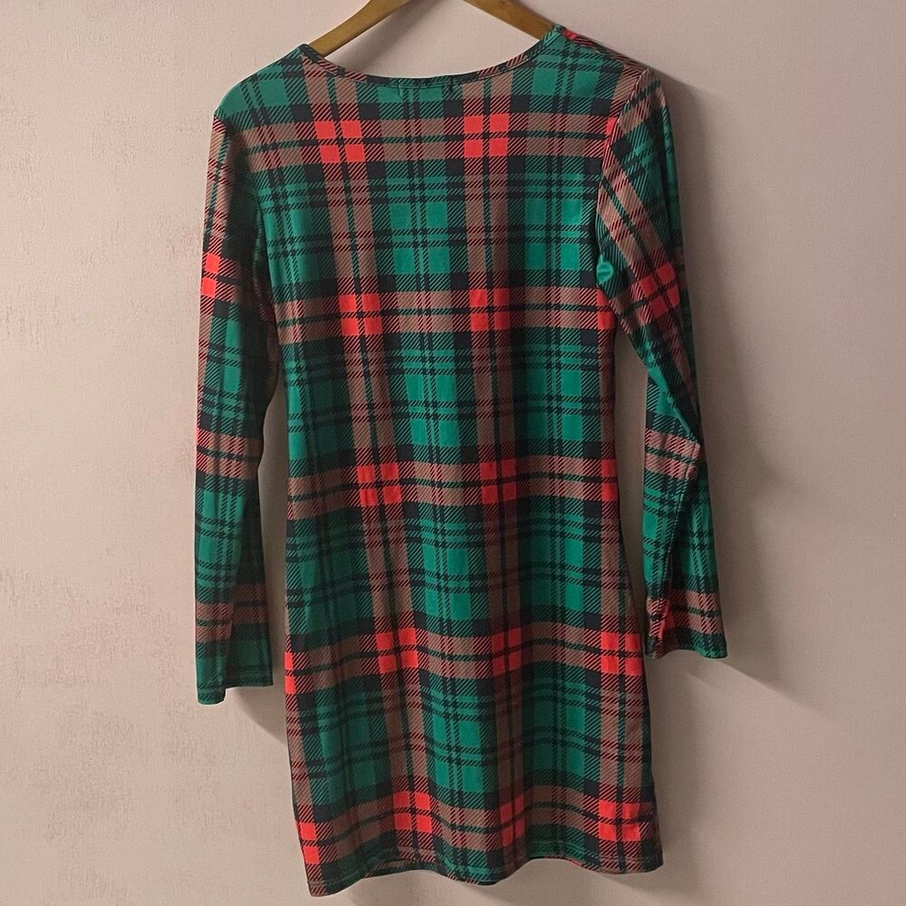Deer Rose Green & Red Plaid Bodycon Mini Dress Size M GUC - Picture 10 of 10